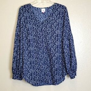 CABI Te Amo love Novelty Print Flowy Top Blouse Medium Blue